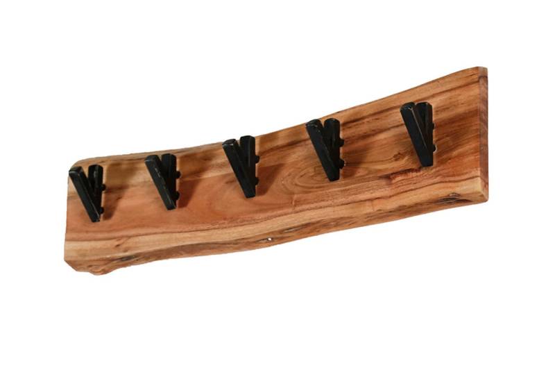 KAWOLA Wandgarderobe NEREA, Garderobe Akazie Metall 5 Haken braun von KAWOLA