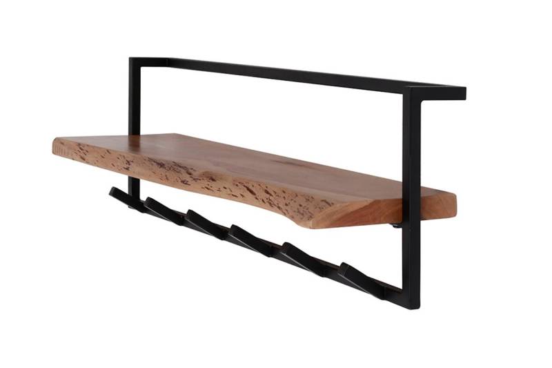KAWOLA Wandgarderobe NEREA, Garderobe Akazie Metall Hutablage mit Baumkante 6 Haken schwarz von KAWOLA