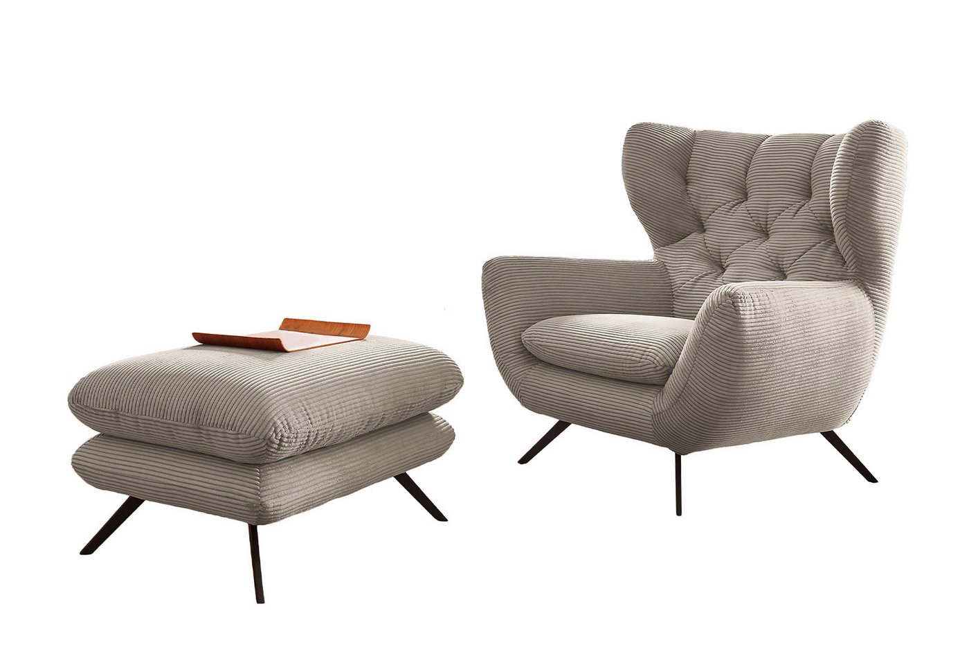 KAWOLA Relaxsessel CHARME, Hochlehnsessel Cord mit oder ohne Hockerbank verschiedene Farben von KAWOLA