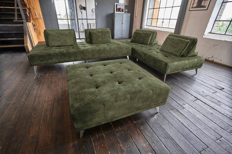 KAWOLA Schlafsofa WIOLO, Couch Stoff oder Velvet, mit oder ohne Hocker, verschiedene Farben von KAWOLA