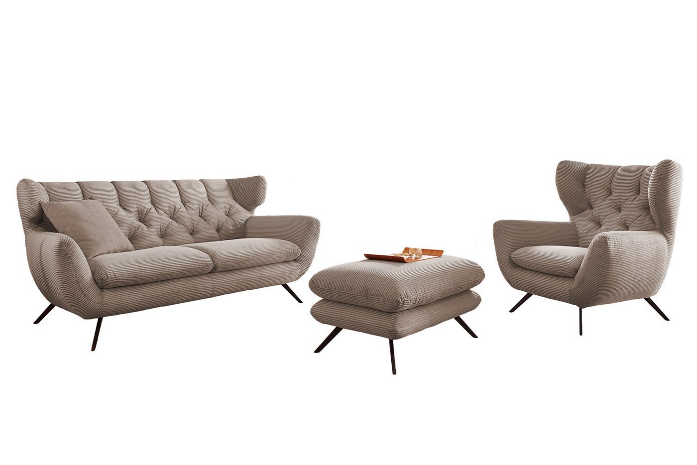 KAWOLA Sitzgruppe CHARME, (Set, 3-tlg), Sofa Sessel Hockerbank Cord versch. Farben von KAWOLA