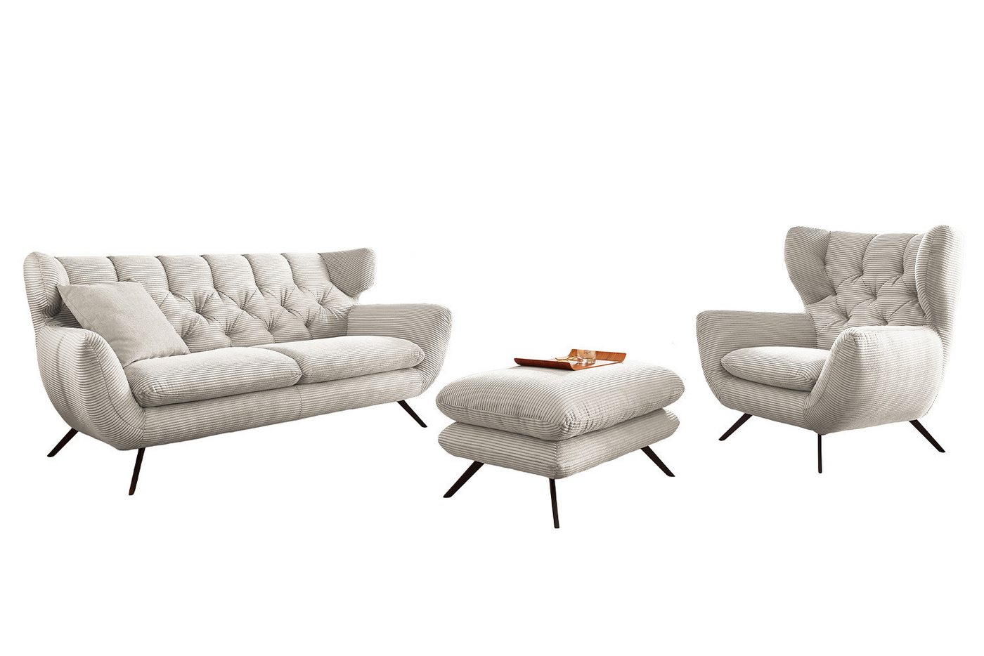 KAWOLA Sitzgruppe CHARME, (Set, 3-tlg), Sofa Sessel Hockerbank Cord versch. Farben von KAWOLA