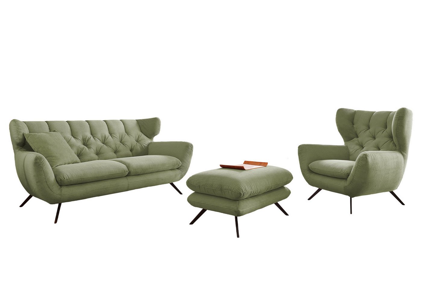 KAWOLA Sitzgruppe CHARME, (Set, 3-tlg), Sofa Sessel Hockerbank Cord versch. Farben von KAWOLA