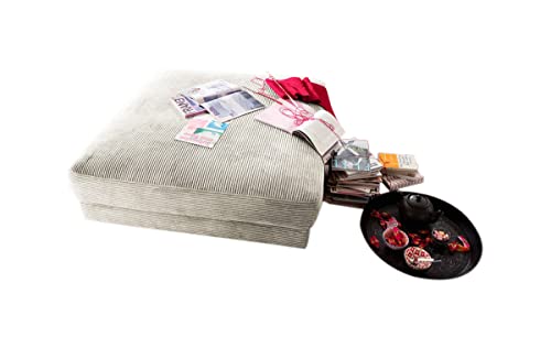 KAWOLA Sitzhocker Gepolsterter Hocker Big Hocker Madeline Beistellhocker Pouf Sitzpouf aus Cord cremeweiß von KAWOLA