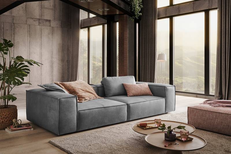KAWOLA Sofa CARMO, Sofa Couch Leder verschiedene Farben 266x118 cm von KAWOLA