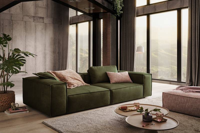 KAWOLA Sofa CARMO, Sofa Couch Leder verschiedene Farben 266x118 cm von KAWOLA