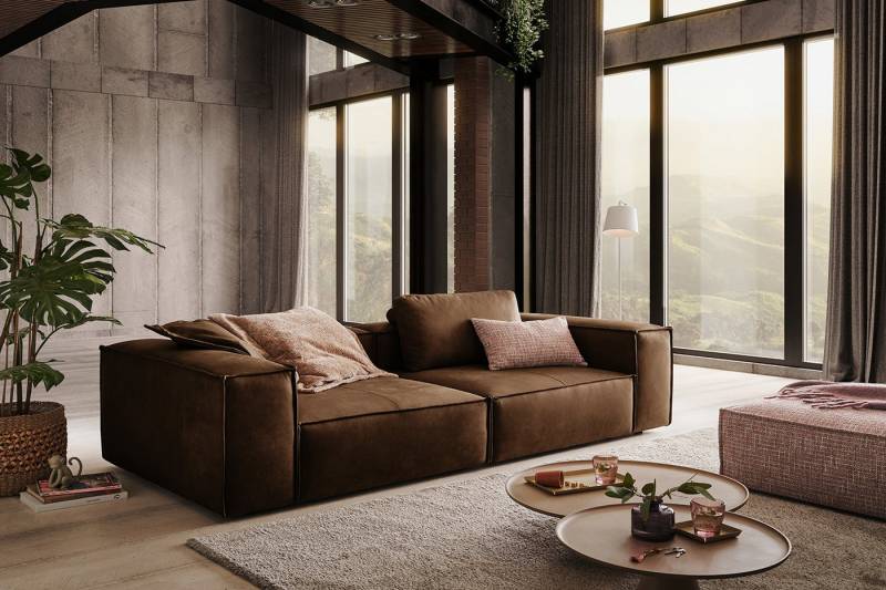 KAWOLA Sofa CARMO, Sofa Couch Leder verschiedene Farben 266x118 cm von KAWOLA
