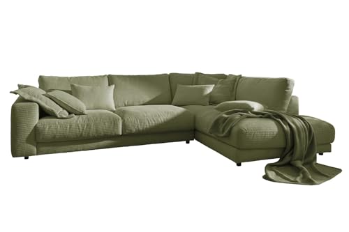 KAWOLA Big Sofa Ecksofa megasofa Sofa Madeline Cord olivgrün Recamiere rechts - Couch Wohnzimmer groß - Moderne Lounge Sofa von KAWOLA