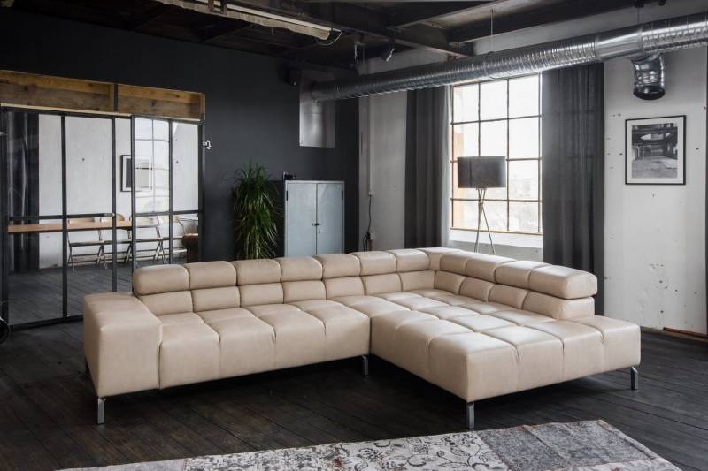 KAWOLA Sofa NELSON, Ecksofa Lounge Stoff grau oder Leder pearl von KAWOLA