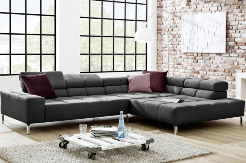 KAWOLA Sofa NELSON, Ecksofa Lounge Stoff grau oder Leder pearl von KAWOLA