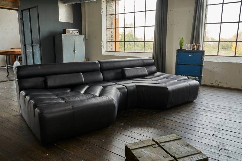 KAWOLA Sofa TARA, Couch XXL Big Sofa Wohnlandschaft Leder schwarz 286x143 cm von KAWOLA