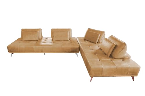 KAWOLA Ecksofa Wohnlandschaft Velvet Sofa WIOLO Sofa aus Leder Cognac, Luxuriöse Couch Samt Optik, Großzügige Liegefläche 240x220 cm von KAWOLA