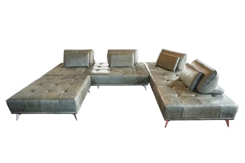 KAWOLA Ecksofa WIOLO - Wohnlandschaft Leder moosgrün mit Hocker, Velvet Sofa, großzügige Liegefläche von KAWOLA