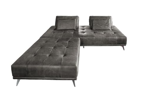 KAWOLA Sofa WIOLO Schlafsofa Daybed mit Hocker Leder grau von KAWOLA