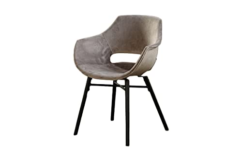 KAWOLA - ZAJA Stuhl Esszimmerstuhl mit Armlehne - Industrie-Design, Modern, Komfortabel, 100% Polyester Bezug - Grau, Samt von KAWOLA