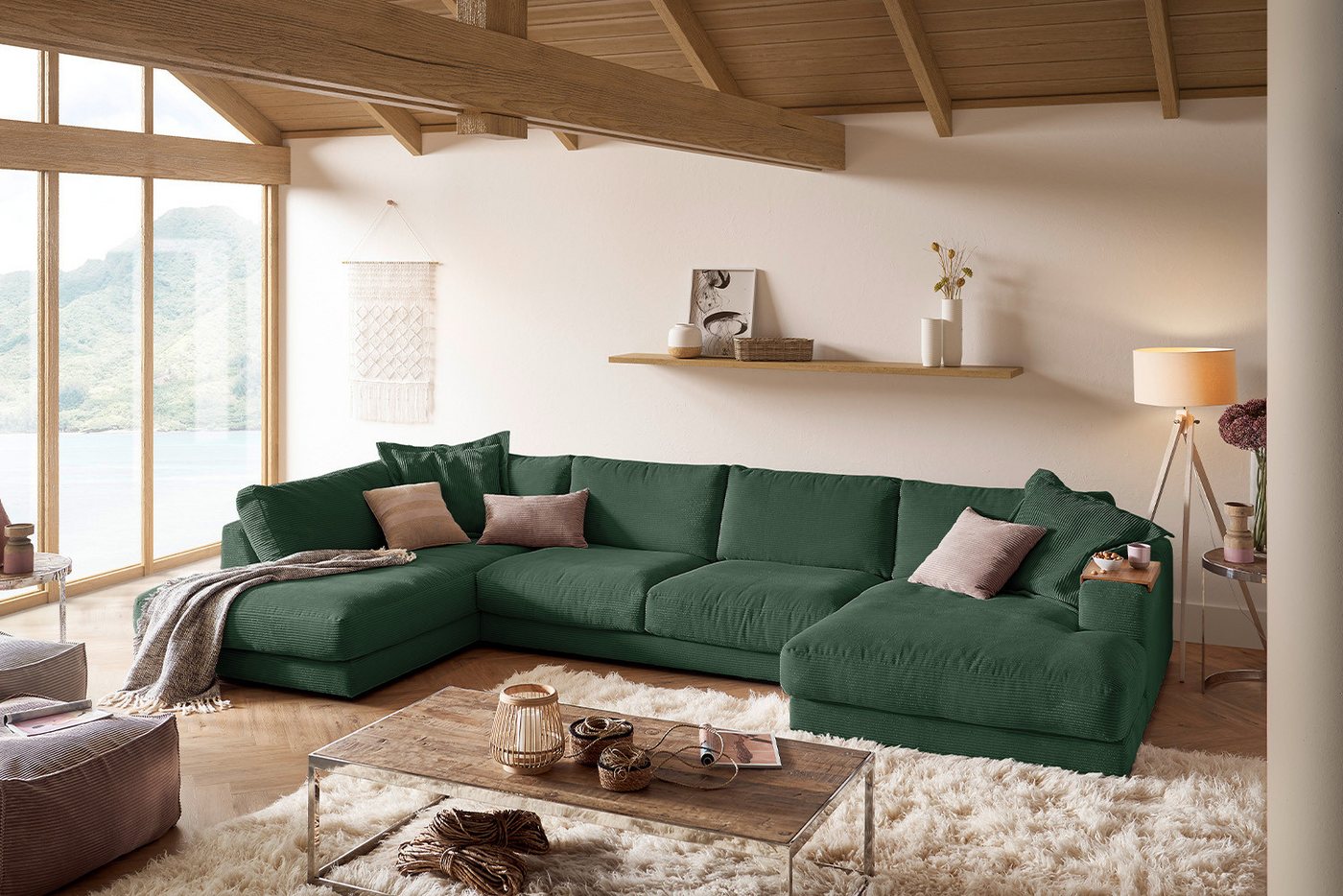 KAWOLA Wohnlandschaft MADELINE, Sofa Couch U-Form Cord verschiedene Farben 425x224 cm von KAWOLA