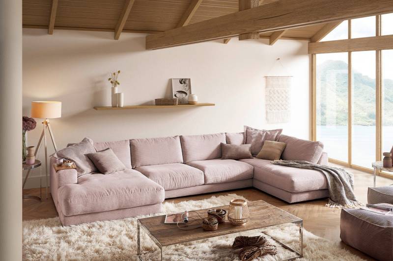 KAWOLA Wohnlandschaft MADELINE, Sofa Couch U-Form Cord verschiedene Farben 425x224 cm von KAWOLA