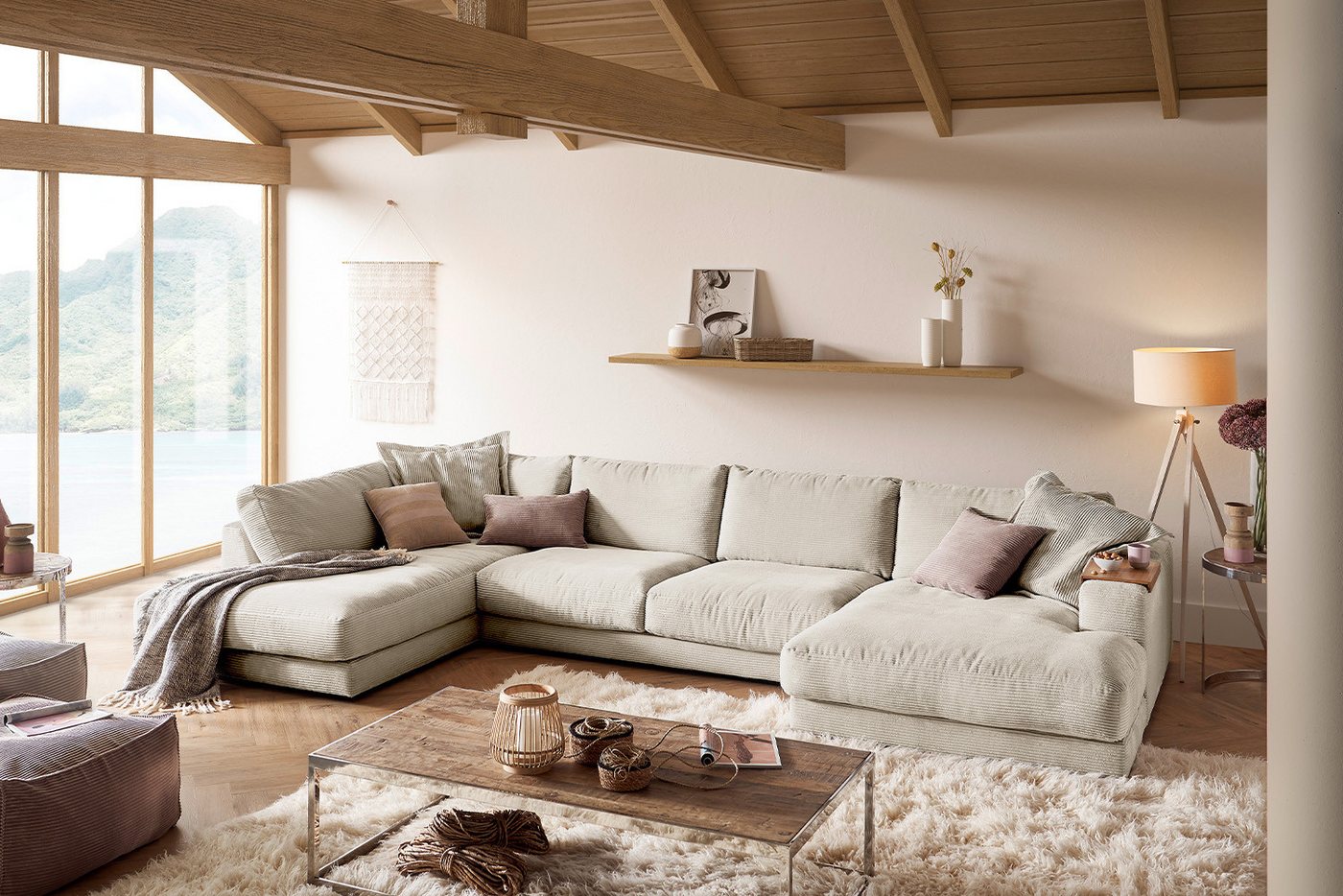 KAWOLA Wohnlandschaft MADELINE, Sofa Couch U-Form Cord verschiedene Farben 425x224 cm von KAWOLA