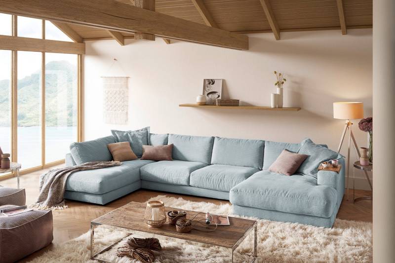 KAWOLA Wohnlandschaft MADELINE, Sofa Couch U-Form Cord verschiedene Farben 425x224 cm von KAWOLA