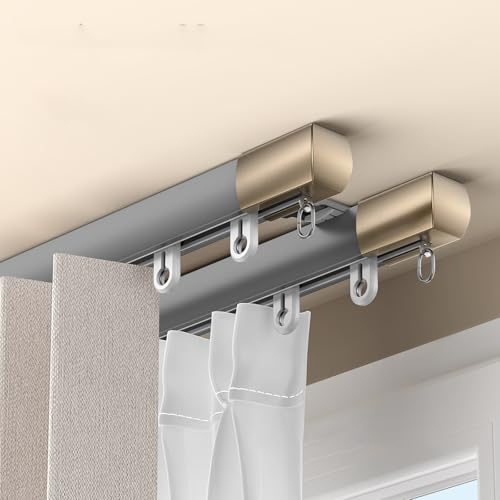 Geräuscharme Doppel-Gardinenschienen, Vorhangschiene Aus Aluminium, Sanft Gleitende Schienen Für Raumteiler Im Wohnzimmer Und Schlafzimmer(Gray,1.9m(6.2ft)) von KAXLDHH