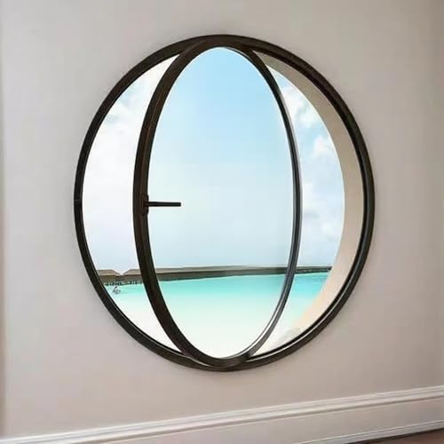 KAXLDHH 360° Drehbares Rundfenster, Drehflügelfenster Drehflügel, Ersatz-Lüftungsfenster Aus Transparentem Glas Mit Griff Für Bad, Wohnzimmer, Küche(Nero,80cm/31.5in) von KAXLDHH