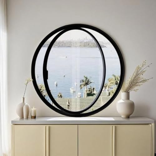 KAXLDHH 360° Drehbares Rundfenster Aus Gehärtetem Glas, DrehflügelfensterAluminiumrahmen, Bullauge, Ersatz-Lüftungsfenster Mit Griff Für Bad, Wohnzimmer, Küche(Nero,100cm/39.4in) von KAXLDHH