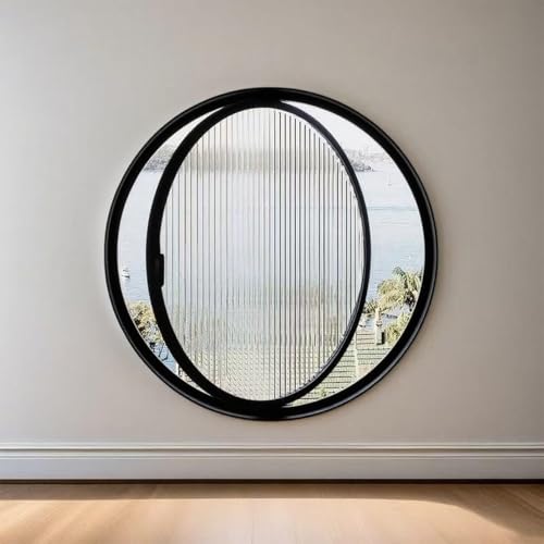 KAXLDHH 360° Drehbares Rundfenster Aus Gehärtetem Glas, DrehflügelfensterAluminiumrahmen, Bullauge, Ersatz-Lüftungsfenster Mit Griff Für Bad, Wohnzimmer, Küche(Printed Black,80cm/31.5in) von KAXLDHH