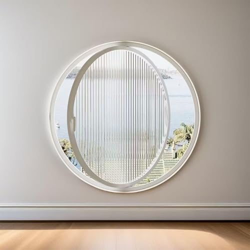 KAXLDHH 360° Drehbares Rundfenster Aus Gehärtetem Glas, DrehflügelfensterAluminiumrahmen, Bullauge, Ersatz-Lüftungsfenster Mit Griff Für Bad, Wohnzimmer, Küche(Printed White,90cm/35.4in) von KAXLDHH