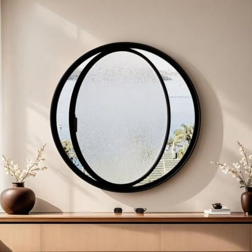 KAXLDHH 360° Drehbares Rundfenster Aus Gehärtetem Glas, DrehflügelfensterAluminiumrahmen, Bullauge, Ersatz-Lüftungsfenster Mit Griff Für Bad, Wohnzimmer, Küche(Water Ripple Black,50cm/16.7in) von KAXLDHH