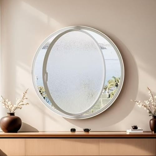 KAXLDHH 360° Drehbares Rundfenster Aus Gehärtetem Glas, DrehflügelfensterAluminiumrahmen, Bullauge, Ersatz-Lüftungsfenster Mit Griff Für Bad, Wohnzimmer, Küche(Water Ripple White,40cm/15.8in) von KAXLDHH