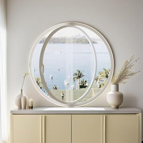 KAXLDHH 360° Drehbares Rundfenster Aus Gehärtetem Glas, DrehflügelfensterAluminiumrahmen, Bullauge, Ersatz-Lüftungsfenster Mit Griff Für Bad, Wohnzimmer, Küche(Wit,60cm/23.6in) von KAXLDHH