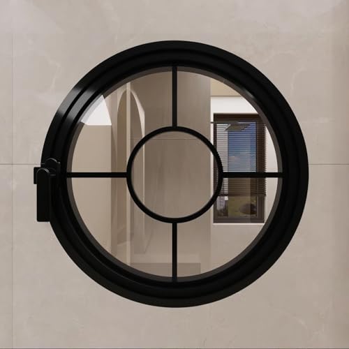 KAXLDHH 360° Drehbares Rundfenster Aus Gehärtetem Glas, Ersatz-Lüftungsfenster Mit Griff, Aluminiumrahmen Drehflügelfenster, Bullauge Für Bad, Wohnzimmer, Küche(Printed Black,70cm/27.5in) von KAXLDHH