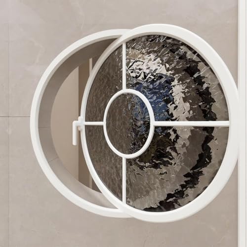 KAXLDHH 360° Drehbares Rundfenster Aus Gehärtetem Glas, Ersatz-Lüftungsfenster Mit Griff, Aluminiumrahmen Drehflügelfenster, Bullauge Für Bad, Wohnzimmer, Küche(Printed White,60cm/23.6in) von KAXLDHH