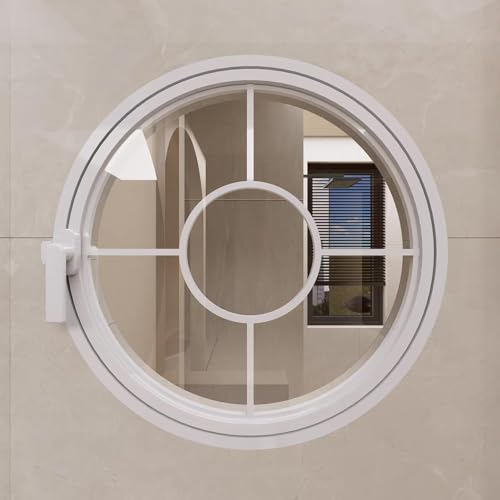 KAXLDHH 360° Drehbares Rundfenster Aus Gehärtetem Glas, Ersatz-Lüftungsfenster Mit Griff, Aluminiumrahmen Drehflügelfenster, Bullauge Für Bad, Wohnzimmer, Küche(Wit,80cm/31.5in) von KAXLDHH
