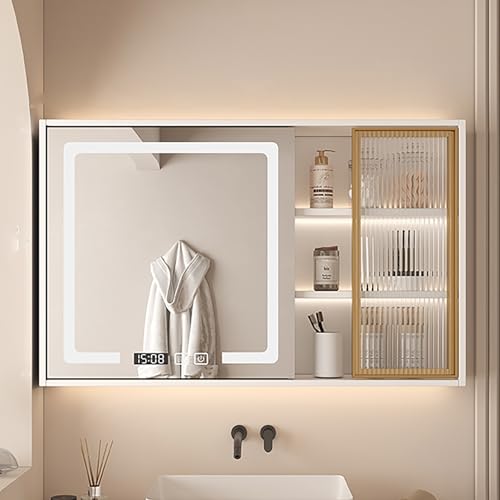 KAXLDHH Aluminium Badezimmerschrank, Spiegelschrank Bad Mit Antibeschlag, Badezimmerschränke Mit Dimmfunktion, Badezimmerspiegel Für Über Dem Waschbecken(60CM/23.6IN) von KAXLDHH
