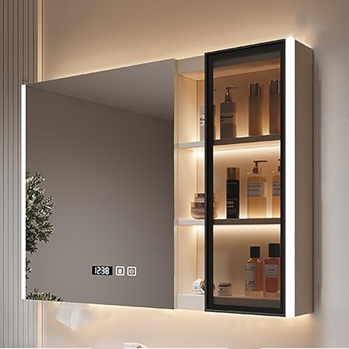 KAXLDHH Badezimmerschrank Mit LED-Licht, Spiegelschrank Bad Aus Massivholz Mit Entnebelungsfunktion, Badezimmer Spiegelschrank Aus Aluminium, Badschrank Hängend(110CM/43.3IN) von KAXLDHH