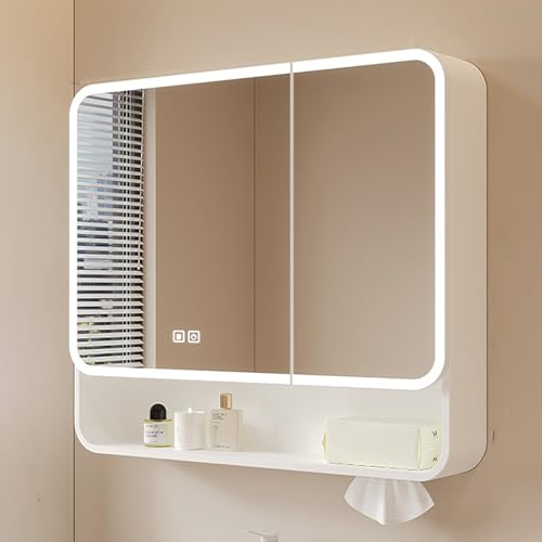KAXLDHH Badezimmerschrank Mit Spiegel, Spiegelschrank Bad Mit Antibeschlag, Großer Badschrank Mit LED-Licht, Badezimmerschränke Mit Aluminiumrahmen Und Dimmen(60CM/23.6IN) von KAXLDHH