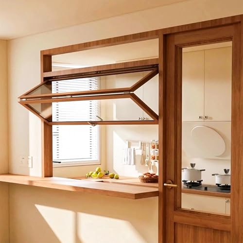 KAXLDHH Faltbares Schaufenster Mit Feststellgriff, Verstärktes Glas, Vertikales Schiebefenster Mit Doppeltem Holzrahmen Für Foodtrucks, Verkaufsstände Und Großküchen(38x34in/97x86cm) von KAXLDHH