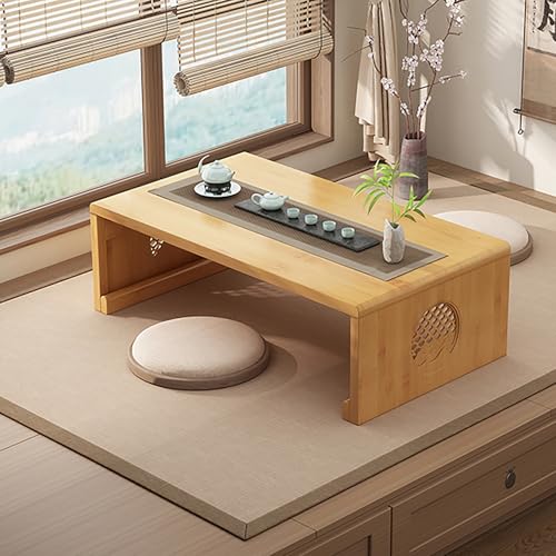 KAXLDHH Klappbarer japanischer Couchtisch, niedriger Teetisch aus Bambus, Bodentisch zum Sitzen auf dem Boden, niedriger Esstisch für Wohnzimmer, Tatami-Teestube, Erkerfenster(Natural,80x40x25cm) von KAXLDHH
