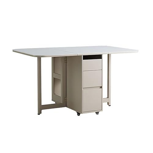 KAXLDHH Klapptisch Mit Schublade, Klappbarer Esstisch Mit Rollen, Ausziehbarer Rechteckiger Massivholz Küchentisch Für Küche Und Büro (Ohne Stuhl)(Beige) von KAXLDHH