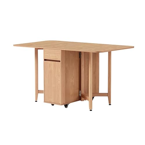 KAXLDHH Klapptisch Mit Schublade, Klappbarer Esstisch Mit Rollen, Ausziehbarer Rechteckiger Massivholz Küchentisch Für Küche Und Büro (Ohne Stuhl)(Natural) von KAXLDHH