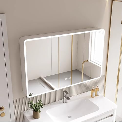 KAXLDHH LED Badezimmerschrank Mit Antibeschlag, Spiegelschrank Bad Aus Massivholz Zur Wandmontage Mit LED-Licht, Badezimmerschränke Mit Aluminiumrahmen Und Dimmen(Wit,60CM/23.6IN) von KAXLDHH
