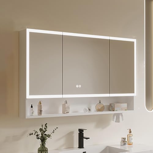 KAXLDHH LED Spiegelschrank Bad, Badezimmer Spiegelschrank Mit Antibeschlagschutz, Badspiegelschrank Wandschrank Aus Aluminium Mit LED-Licht Für Modernen Landhausstil(Wit,90CM/35.4IN) von KAXLDHH