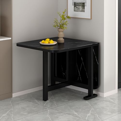 KAXLDHH Platzsparender Klapptisch, Mobiler Klappbarer Esstisch Mit Rollen, Rechteckiger Küchentisch Aus Massivholz Für Kleine Räume(Nero,100x80x75cm) von KAXLDHH
