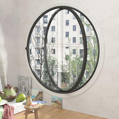 KAXLDHH Rundfenster Aus Aluminiumrahmen, Drehflügelfenster Gehärtetem Glas, 360° Drehbarer Drehflügel, Ersatz-Lüftungsfenster Mit Griff Für Bad, Küche, Wohnzimmer(Nero,60cm/23.6in) von KAXLDHH