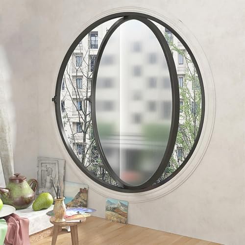 KAXLDHH Rundfenster Aus Aluminiumrahmen, Drehflügelfenster Gehärtetem Glas, 360° Drehbarer Drehflügel, Ersatz-Lüftungsfenster Mit Griff Für Bad, Küche, Wohnzimmer(Printed Black,60cm/23.6in) von KAXLDHH