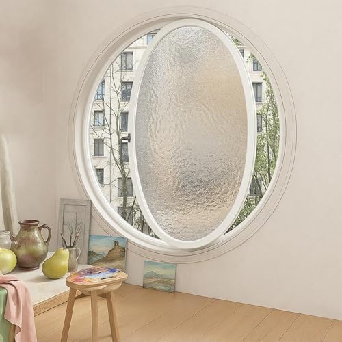 KAXLDHH Rundfenster Aus Aluminiumrahmen, Drehflügelfenster Gehärtetem Glas, 360° Drehbarer Drehflügel, Ersatz-Lüftungsfenster Mit Griff Für Bad, Küche, Wohnzimmer(Water Ripple White,60cm/23.6in) von KAXLDHH