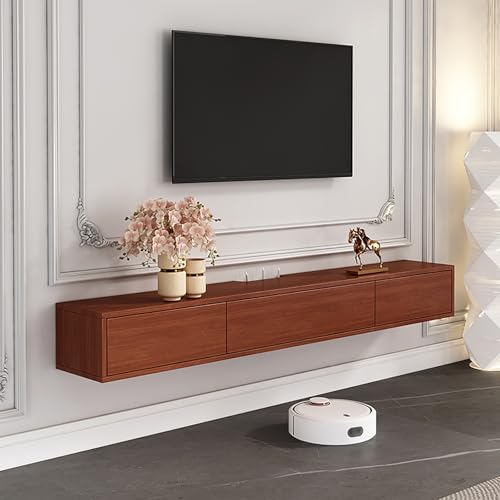Schwebender TV Schrank, Schwebendes Fernsehschrank Mit Klapptüren Wandmontierte TV Lowboard, Holz-Fernsehtisch Für Kabelbox Und Spielkonsole(Brown,200x20x24cm) von KAXLDHH