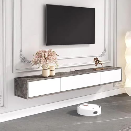 Schwebender TV Schrank, Schwebendes Fernsehschrank Mit Klapptüren Wandmontierte TV Lowboard, Holz-Fernsehtisch Für Kabelbox Und Spielkonsole(Gray,220x20x24cm) von KAXLDHH