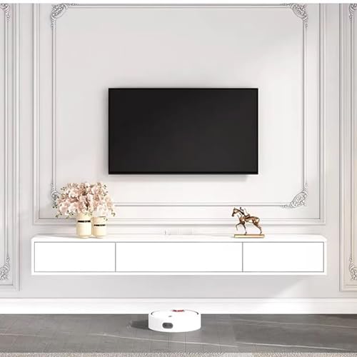 Schwebender TV Schrank, Schwebendes Fernsehschrank Mit Klapptüren Wandmontierte TV Lowboard, Holz-Fernsehtisch Für Kabelbox Und Spielkonsole(Wit,220x20x24cm) von KAXLDHH